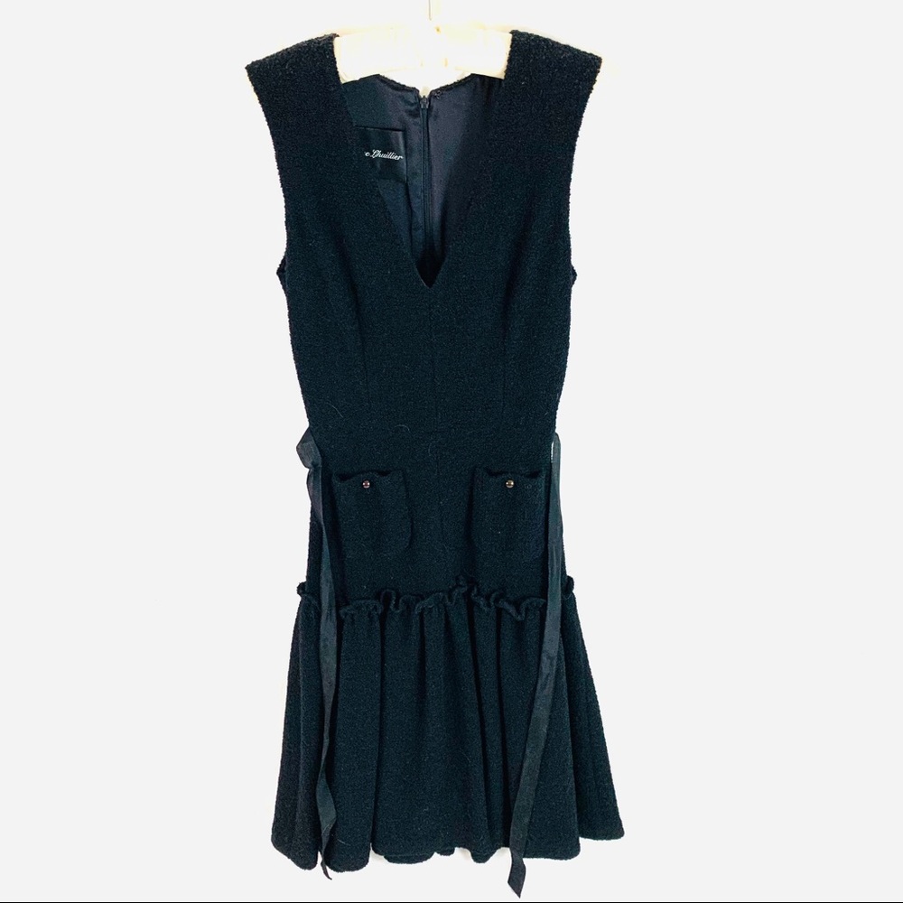 Monique Lhuiller Black Wool Midi Dress 6 Satin